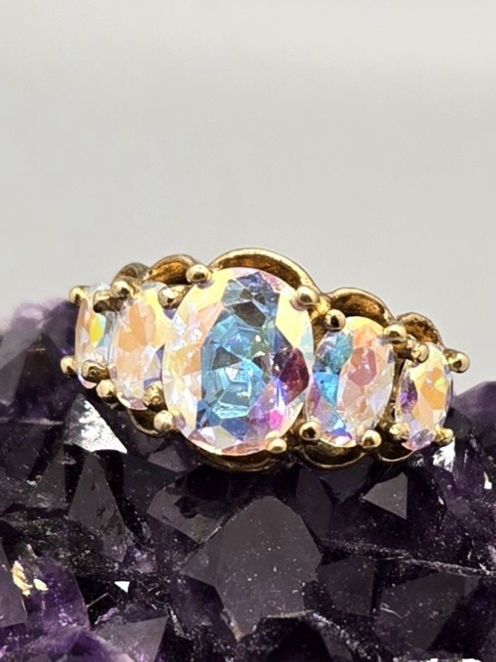 Gold Vermeil Ring w/ Cubic Zirconia 925 Sterling Sz 5